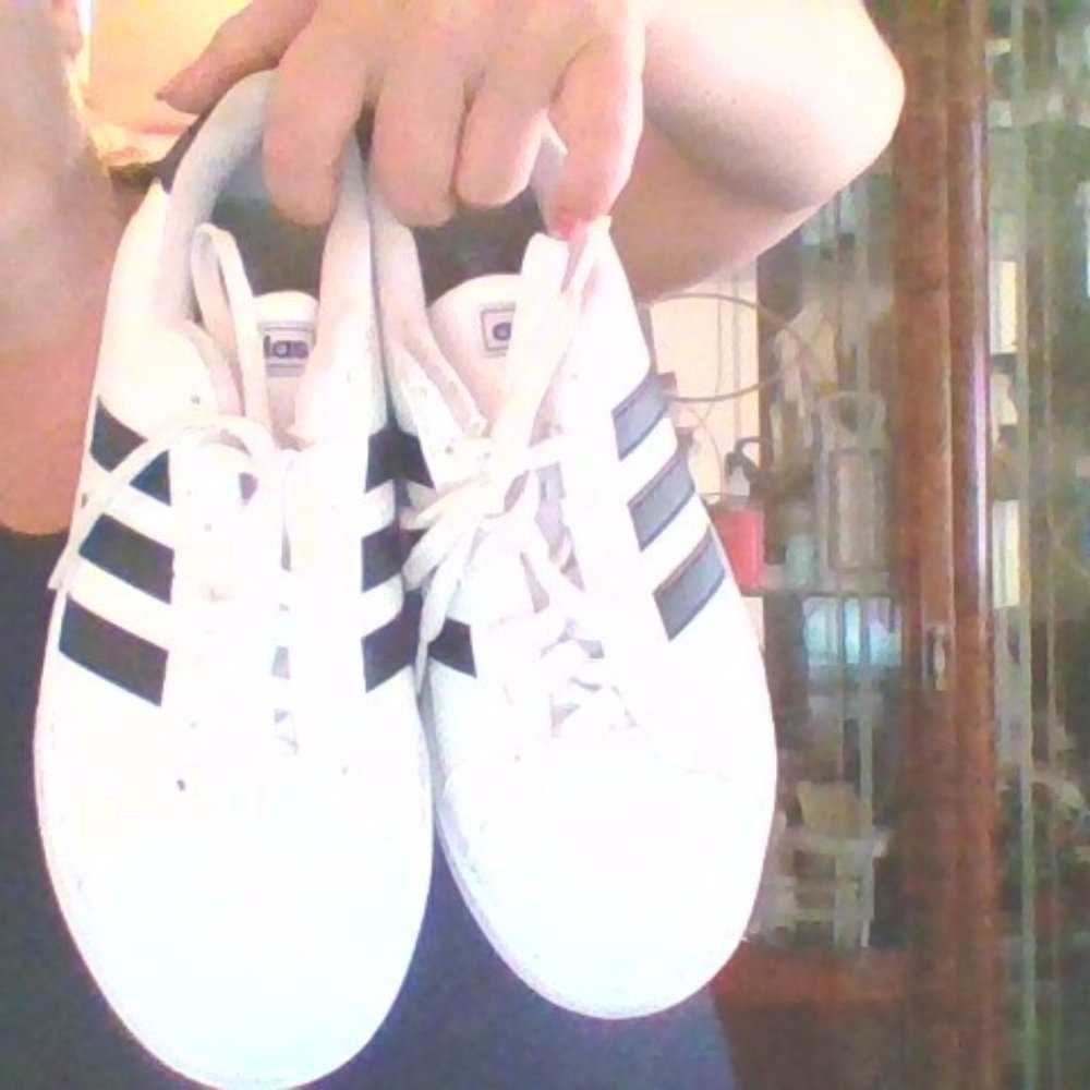 white with black basic addias kicks sneakers